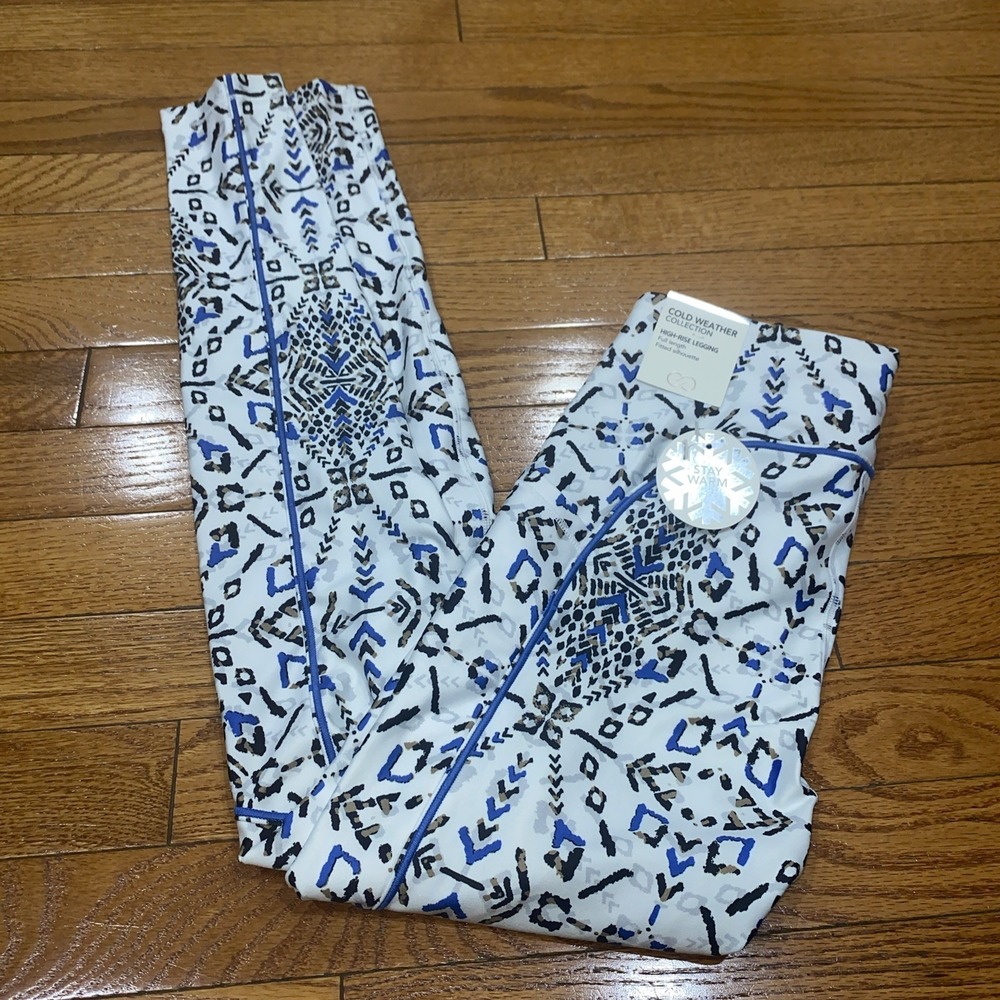 Calia Cold Dash High‎ Rise Cold Weather Legging XS Folklore Print White